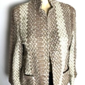 Joray Womens BlazerJacket Open Tan  White Weaved M